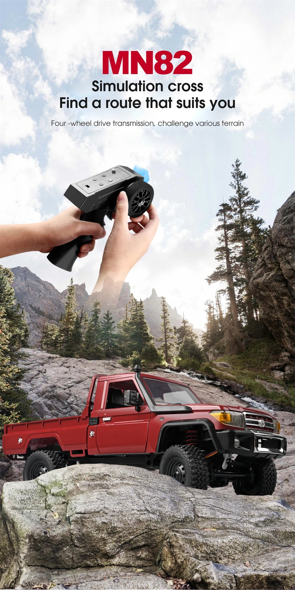 MN82 1:12 RC Car – 4WD Toyota LC79 Rock Crawler with LED Lights