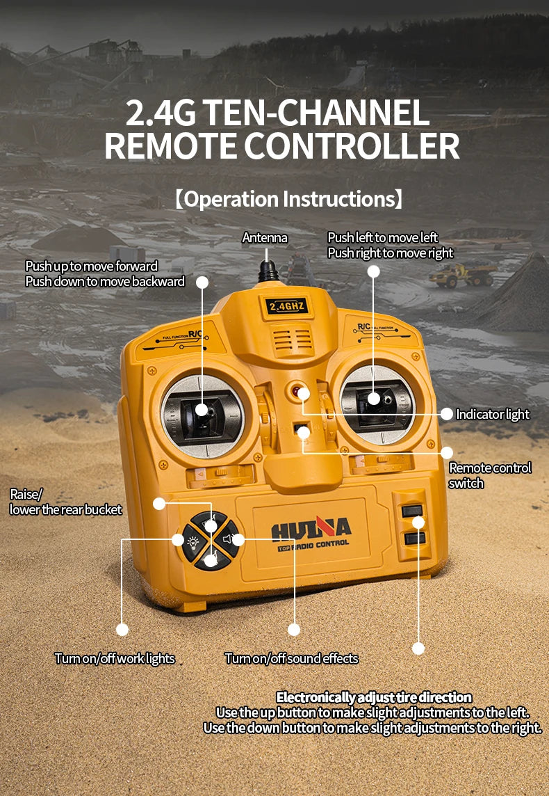 RC Truck Huina 1573 Metal dump truck with lights and sounds and Battery