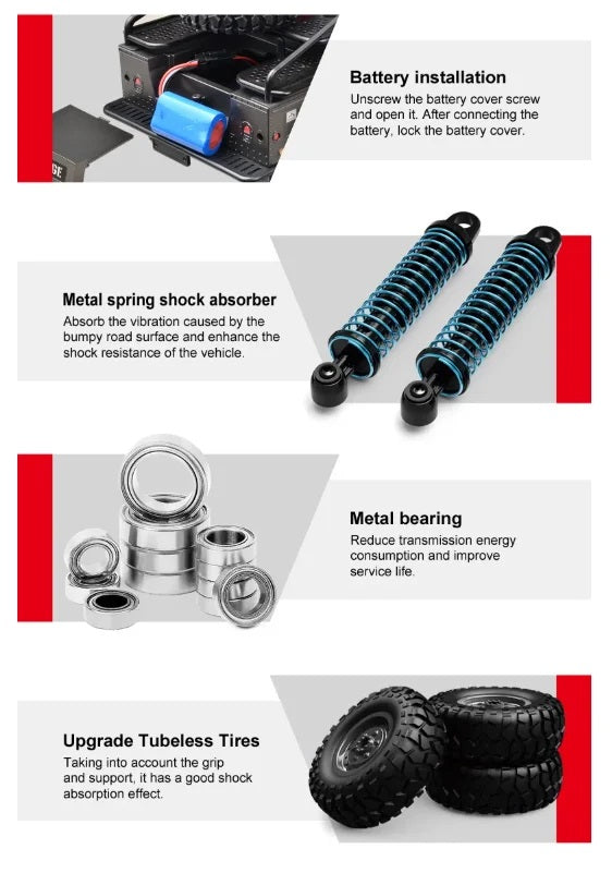 JJRC Q121 Hummer H1 1:12 4WD RC Crawler Truck Car 2.4GHz LED Lights IPX4 RTF