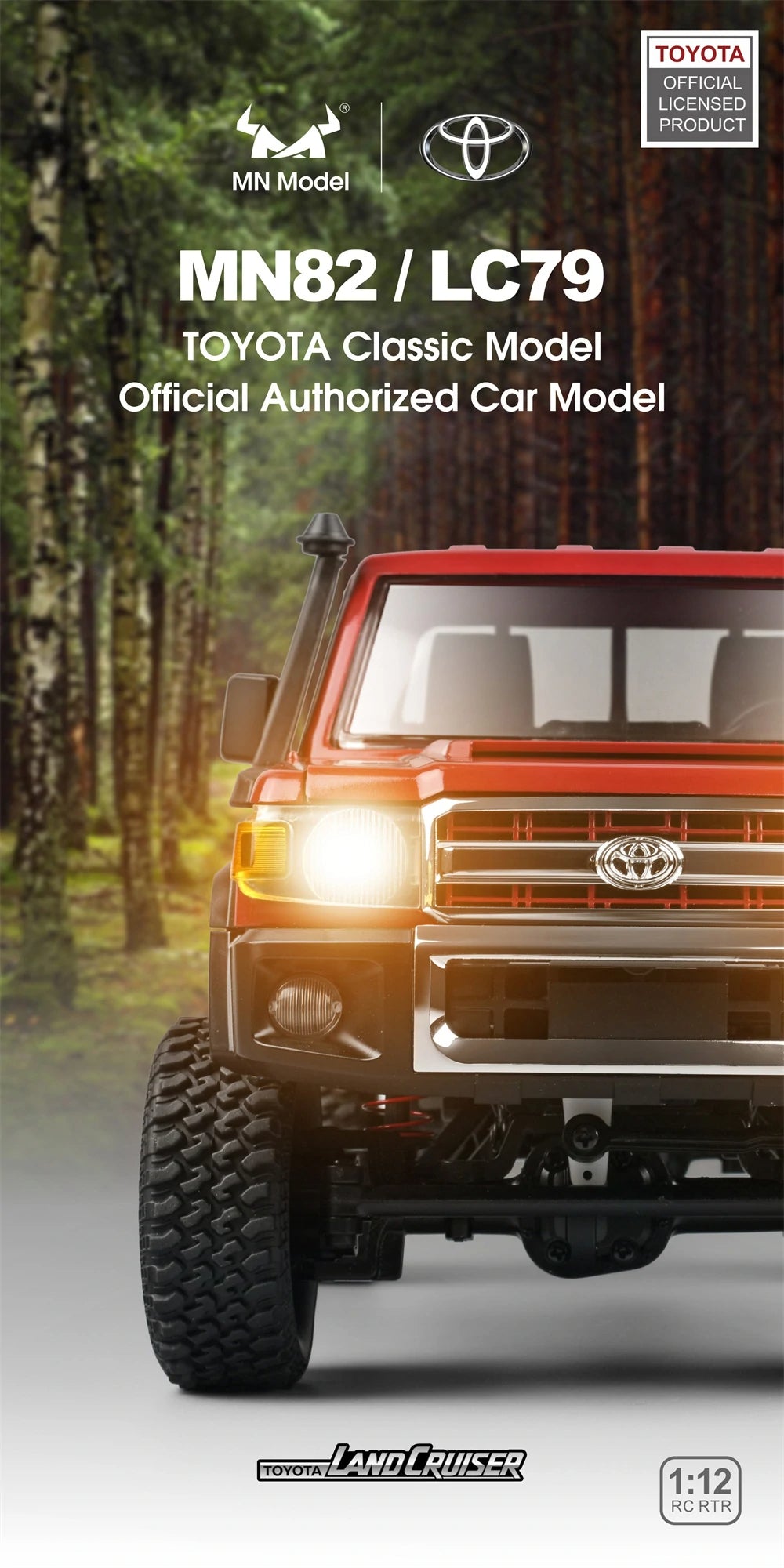 MN82 1:12 RC Car – 4WD Toyota LC79 Rock Crawler with LED Lights