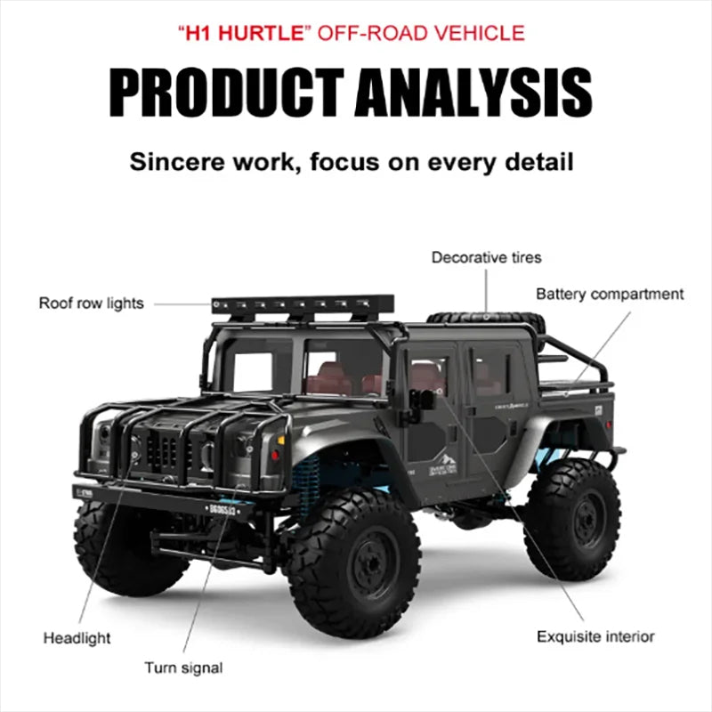JJRC Q121 Hummer H1 1:12 4WD RC Crawler Truck Car 2.4GHz LED Lights IPX4 RTF