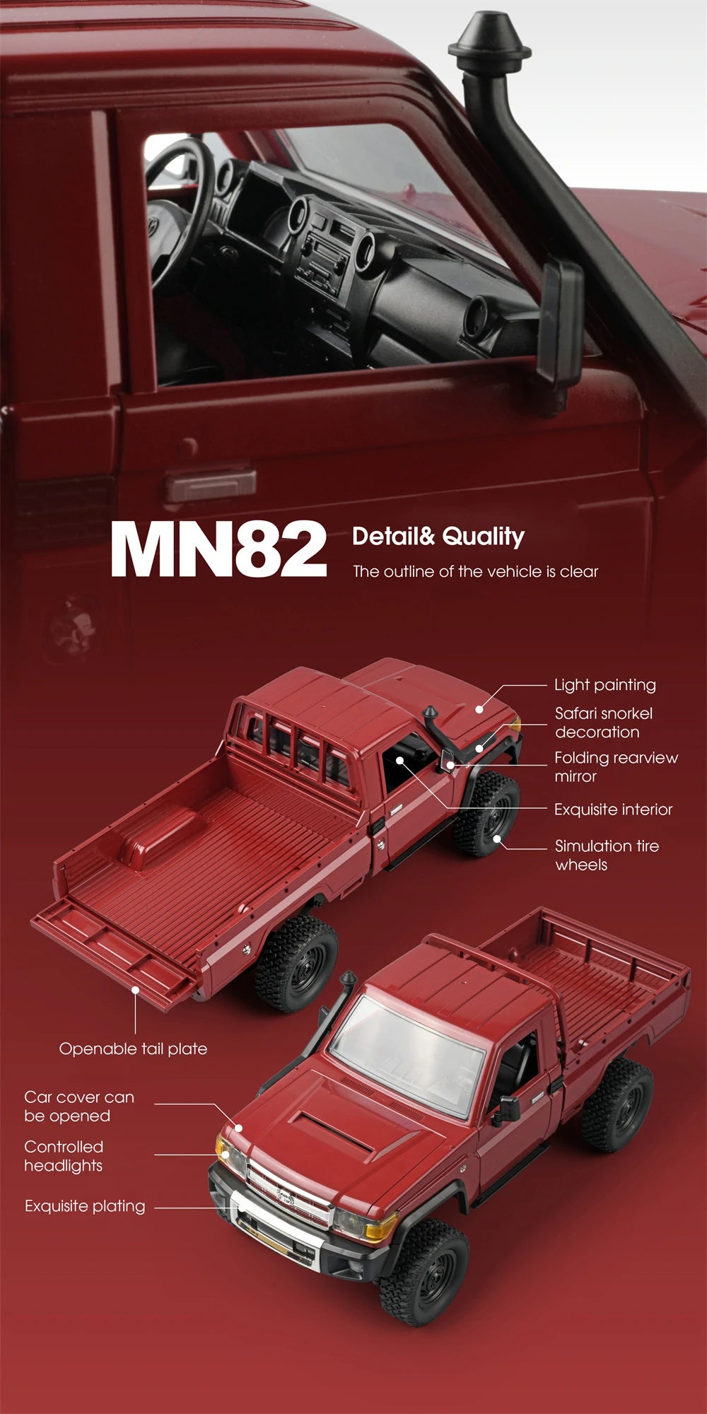 MN82 1:12 RC Car – 4WD Toyota LC79 Rock Crawler with LED Lights