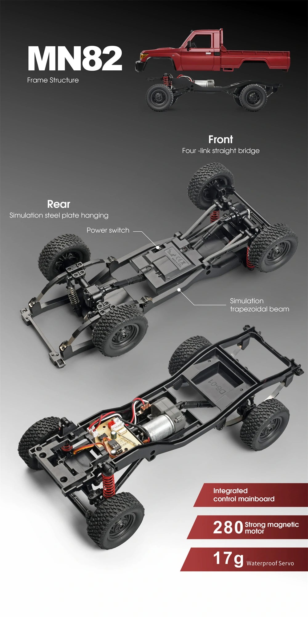 MN82 1:12 RC Car – 4WD Toyota LC79 Rock Crawler with LED Lights