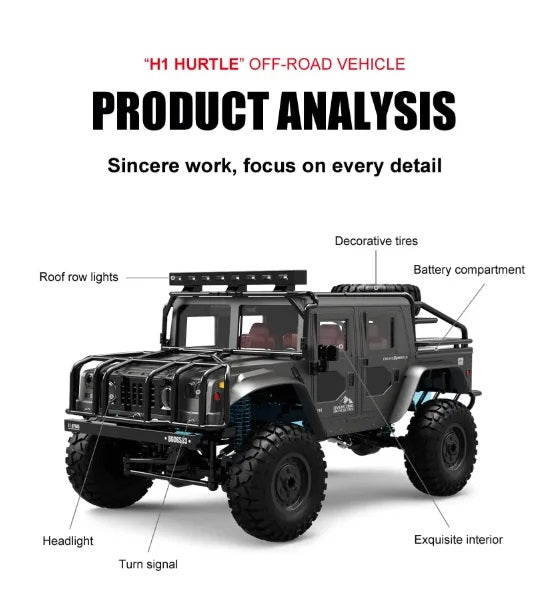 JJRC Q121 Hummer H1 1:12 4WD RC Crawler Truck Car 2.4GHz LED Lights IPX4 RTF