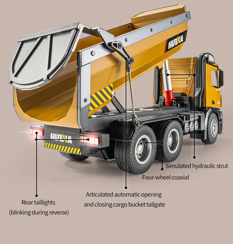 RC Truck Huina 1573 Metal dump truck with lights and sounds and Battery