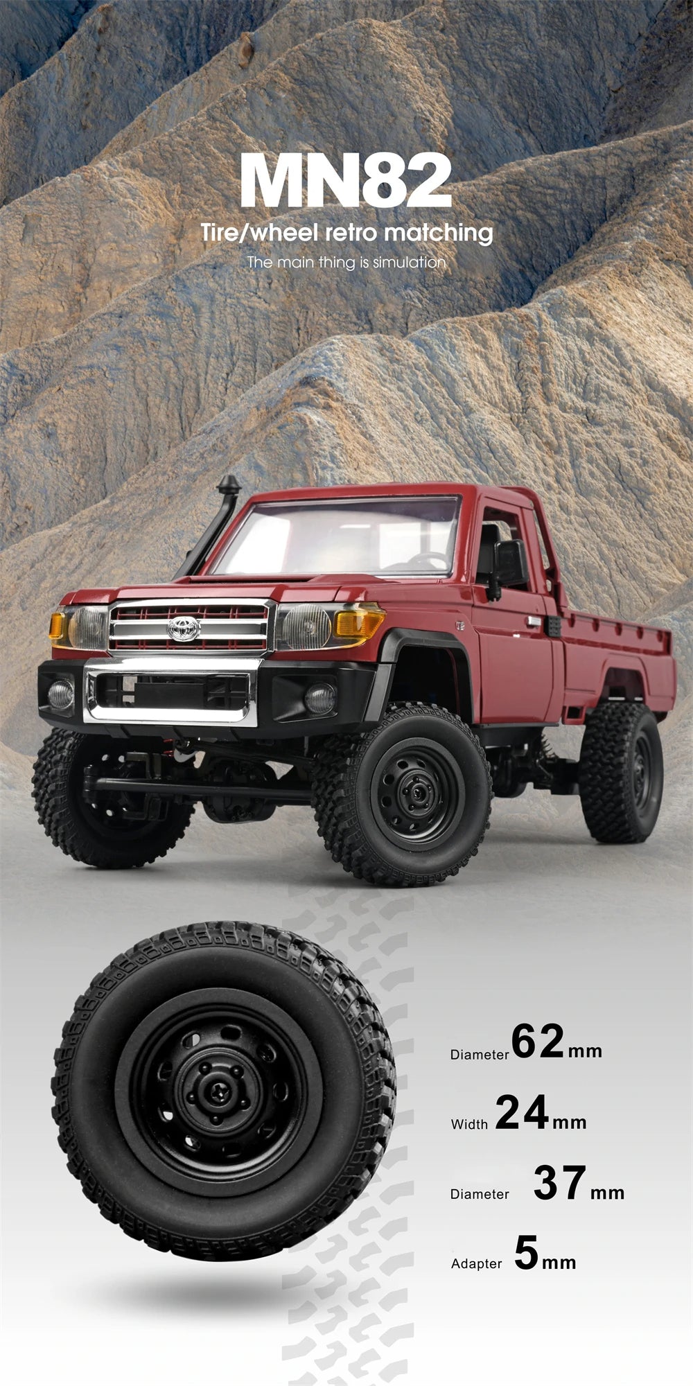 MN82 1:12 RC Car – 4WD Toyota LC79 Rock Crawler with LED Lights
