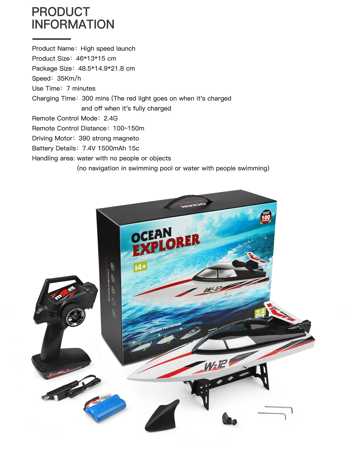 WLtoys WL912-A RC Boat 2.4Ghz 35KM/H Brushed High Speed Racing Boat 2200