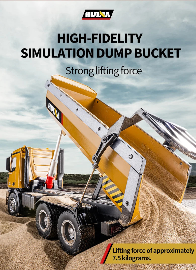 RC Truck Huina 1573 Metal dump truck with lights and sounds and Battery