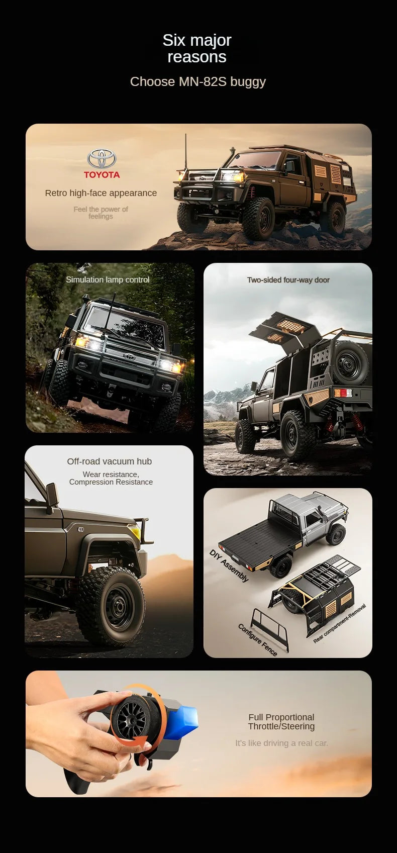 MN82S 1:12 Full Scale RTR Car Toy 2.4G 4WD Off-Road Remote Control Car Truck